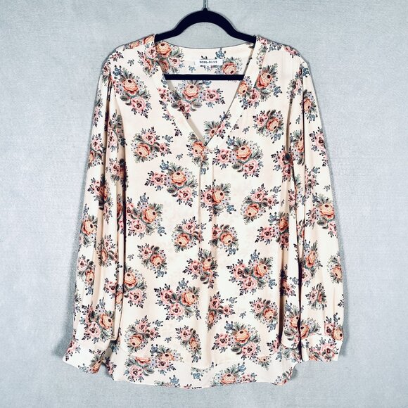 Rose Olive Top Womens XL Peach Beige Stretch Floral Pullover Boho Blouse - Picture 1 of 12